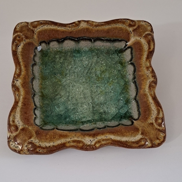Unbranded Other - Artisan Series Glaze Pottery Crackle Glass Square Dish Brown Green 5.3 X 5.5 In